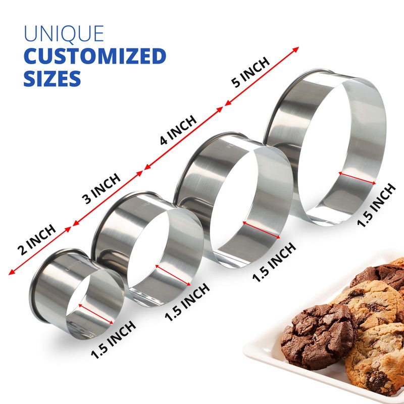 FUNUTTERS Cookie Cutter Set, 4 Pc. Kit, Measuring 2'', 3'', 4'' and 5'', Round Metal Baking Rings for Pastry, Biscuits, and Dough Cutting, Heavy Duty and Reusable, Multiple Sizes - Image 3